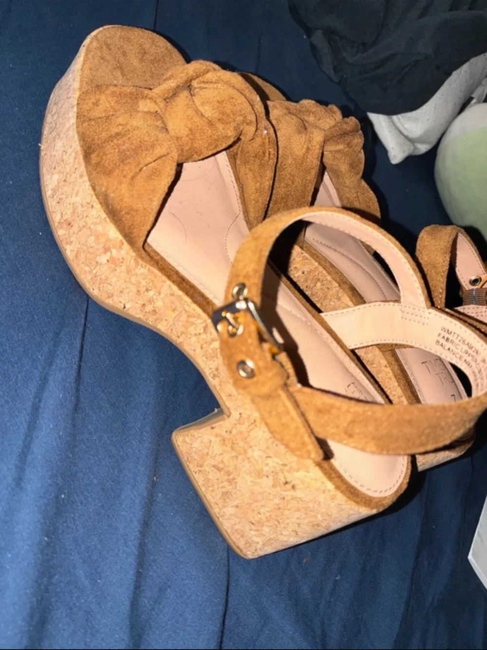 Time and Tru Tan Suede Ankle-Strap Platform Wedges